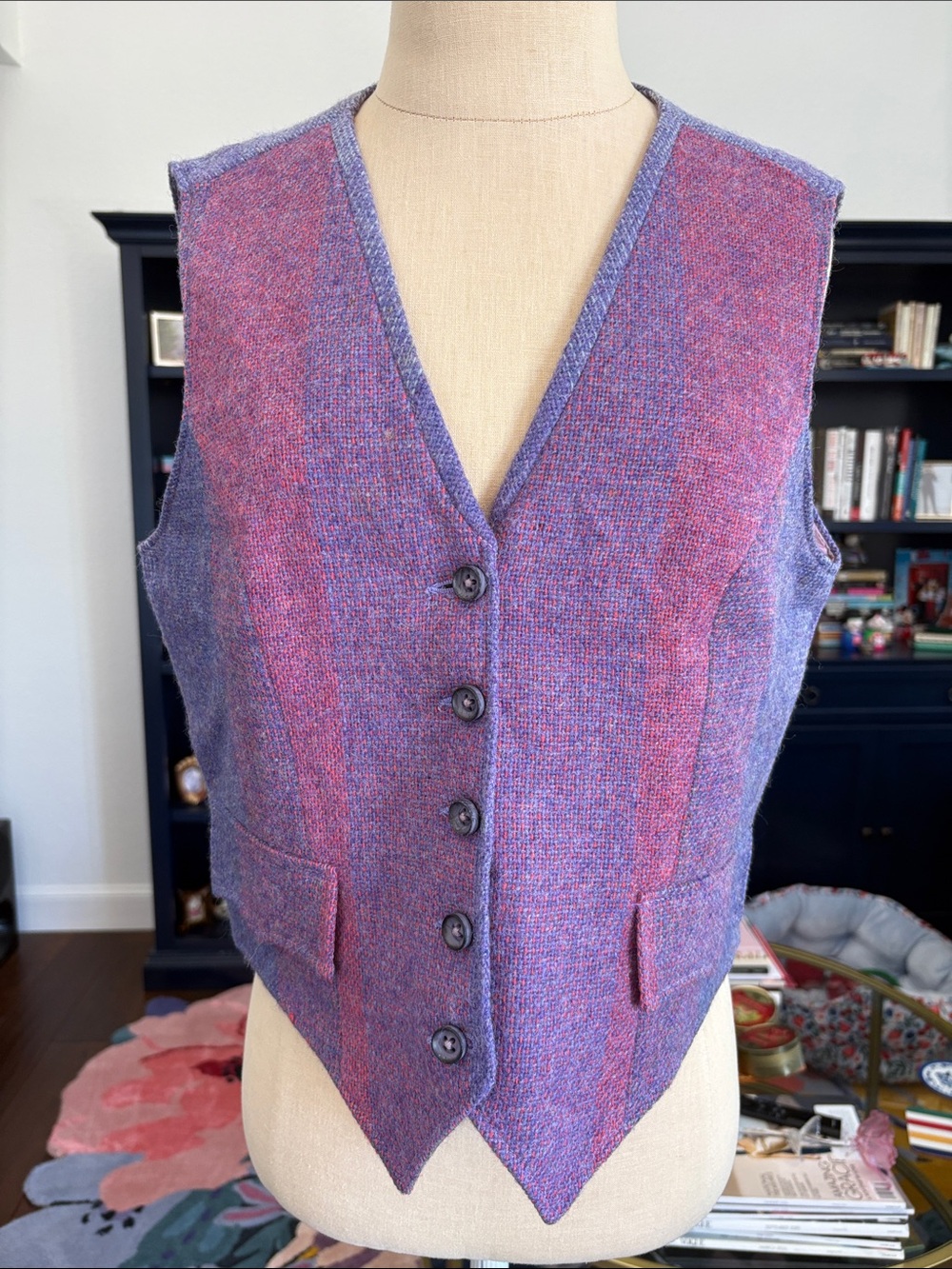 Vintage Avoca Handweavers Purple-Pink 100% Wool Vest size 12